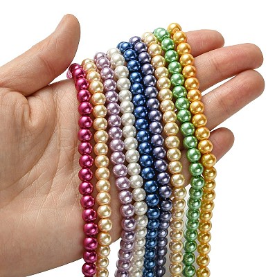 Eco-Friendly Dyed Glass Pearl Round Bead Strands HY-A008-6mm-M-1