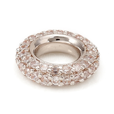Brass Micro Pave Cubic Zirconia Rondelle European Beads KK-D160-59P-1