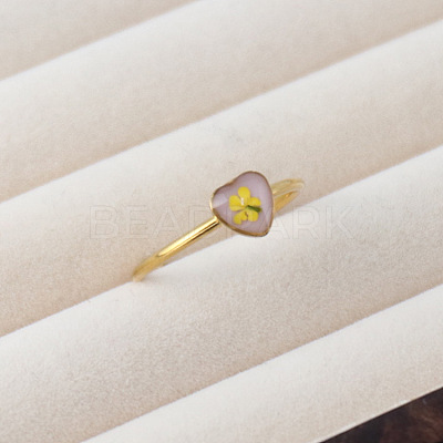 Adjustable 304 Stainless Steel & Resin & Dried Flower Cuff Open Rings FS-WGEFF9F-08-1
