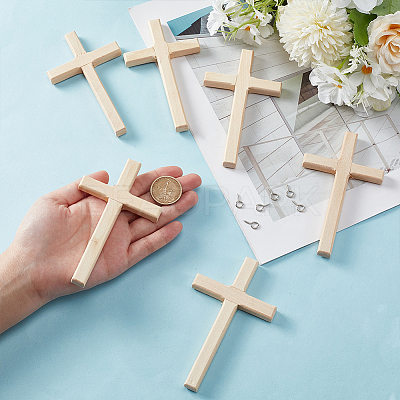 6Pcs Wooden Cross Wall Decoration AJEW-GO0002-23B-1
