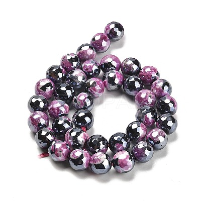 Electroplated Natural Fire Crackle Agate Round Beads Strands G-G0006-A02-07-1