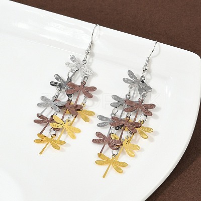 430 Stainless Steel Dragonfly Dangle Earrings EJEW-A137-04P-03-1