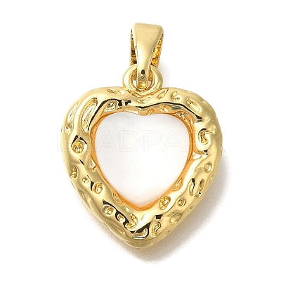 Brass Pave Natural White Shell Pendants KK-K388-78G-1