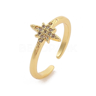 Rack Plating Star Brass Micro Pave Clear Cubic Zirconia Cuff Rings for Women RJEW-M028-122G-1