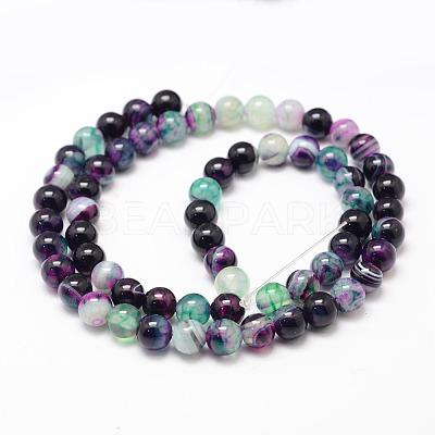 Natural Striped Agate/Banded Agate Bead Strands G-K155-A-6mm-10-1