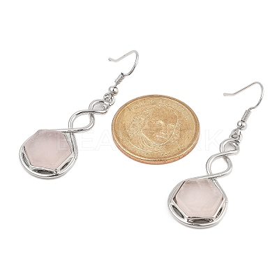Hexagon Natural Rose Quartz Dangle Earrings EJEW-K298-01P-09-1