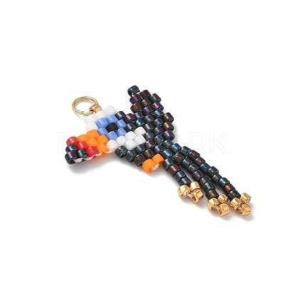 Glass Seed Beaded Bird Pendants PALLOY-MZ00920-02-1