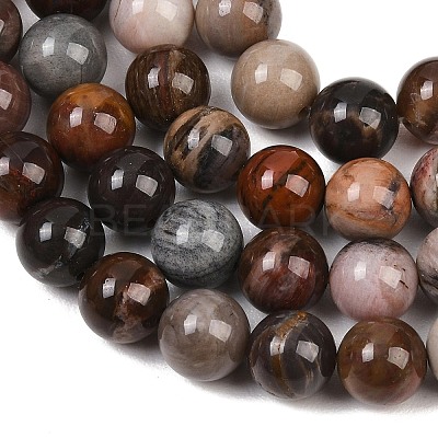 Natural Petrified Wood Round Bead Strands G-F266-08-8mm-1