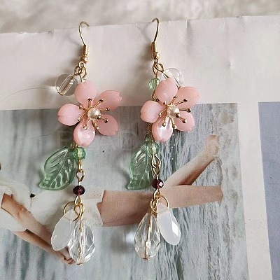 Flower with Teardrop Alloy Resin Dangle Earrings FS-WG8E2A2-01-1