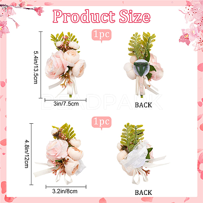 2Pcs 2 Style Silk Cloth Rose Flower Boutonniere Brooch & Wrist Corsage AJEW-CP0001-52-1