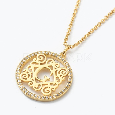 Brass Micro Pave Clear Cubic Zirconia Pendant Necklaces NJEW-E153-01G-1