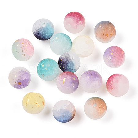Frosted Baking Paint Crackle Glass Beads with Glitter Powder X1-DGLA-T004-01A-1