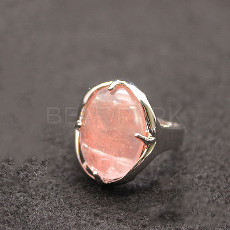 Oval Synthetic Cherry Quartz Glass Adjustable Ring FIND-PW0021-05T-1