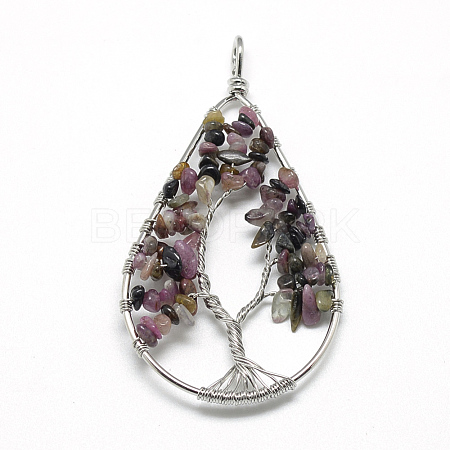 Natural Chip Tourmaline Big Pendants G-R437-P05-1