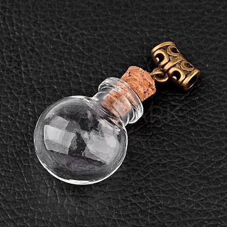 Round Glass Bottle Pendants for Bead Containers X-PALLOY-JF00168-04-1