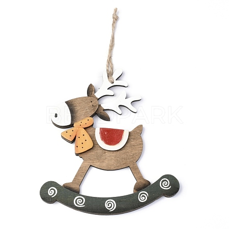 Christmas Reindeer/Stag Wooden Ornaments HJEW-G013-02B-1