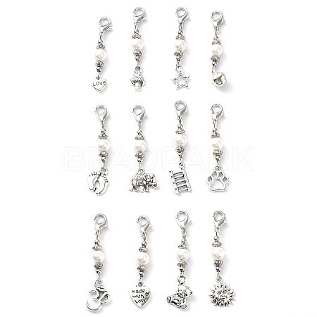 12Pcs 12 Style Alloy Pendant Decorations HJEW-JM02201-1