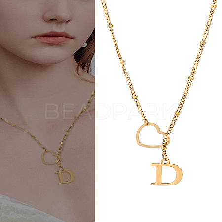 1Pc Letter & Heart Stainless Steel Lariat Necklaces for Women NJEW-LP0002-87G-D-1