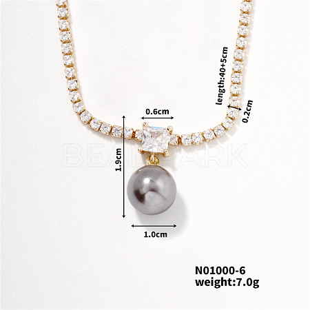 Elegant Pearl Pendant with Shiny Diamond Chain Necklace Jewelry for Women TF6886-6-1