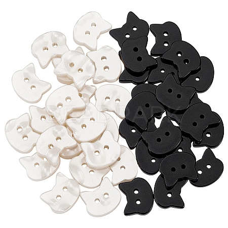 60Pcs 2 Colors Resin Cat Shape Buttons BUTT-AR0001-36-1
