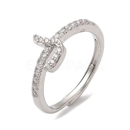 Rack Plating Brass Cubic Zirconia Arabic Letters Adjustable Rings for Women RJEW-S407-10P-10-1