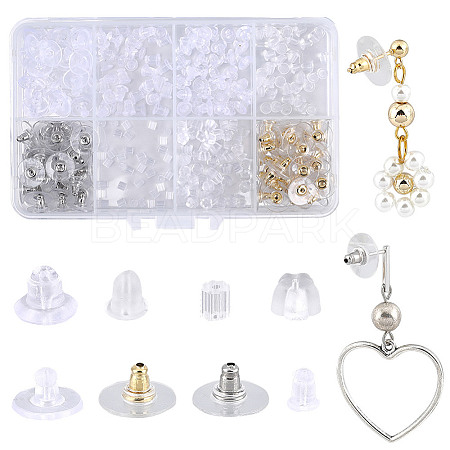 SUNNYCLUE 320Pcs 8 Style Plastic & 304 Stainless Steel & Silicone Ear Nuts FIND-SC0004-81-1