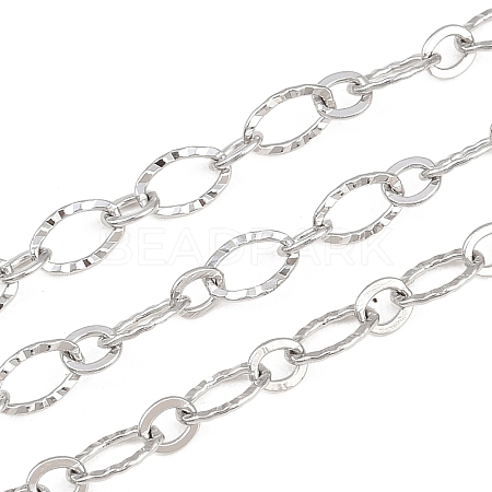 304 Stainless Steel Textured Oval Link Chains CHS-P028-11P-1