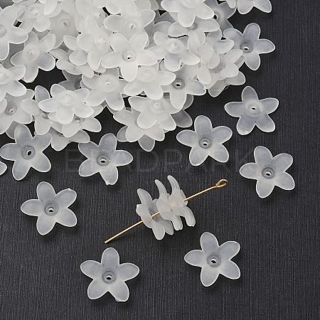 Transparent Frosted Acrylic Flower Beads X-PAB1936Y-10-1