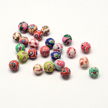 Handmade Polymer Clay Round Beads X-CLAY-Q217-01-1