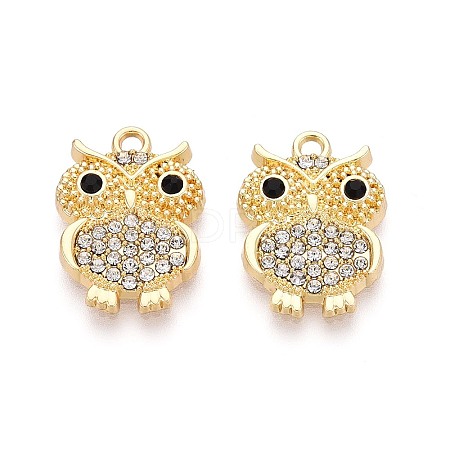 Rack Plating Alloy and Rhinestone Pendants PALLOY-T092-19G-1
