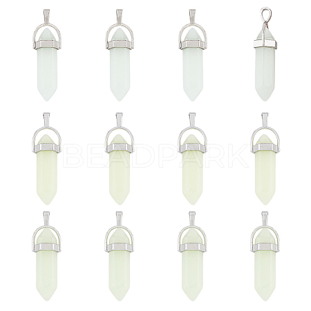 12Pcs 3 Colors Bullet Glass Pointed Luminous Pendants FIND-FH0005-53-1