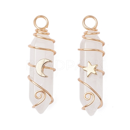 2Pcs 2 Styles Natural Quartz Crystal Double Terminated Pointed Pendants PALLOY-JF03122-05-1