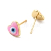 Enamel Heart with Evil Eye Stud Earrings EJEW-P210-05G-01-2
