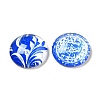 Blue and White Floral Printed Glass Cabochons X-GGLA-A002-18mm-XX-2