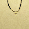 Stainless Steel Initial Pendant Faceted Round Natural Black Spinel Beaded Necklaces for Women ZD9259-20-1