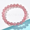 Natural Strawberry Quartz Round Beads Stretch Bracelets for Women BJEW-Z158-03G-03-2