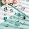 ANATTASOUL 16Pcs 16 Style Flower & Oval & Eagle & Teardrop & Feather Synthetic Turquoise Finger Rings Set RJEW-AN0001-06-5