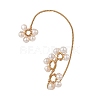 Natural Pearl Braided Flower Cuff Earrings EJEW-JE04955-1