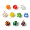 Handmade Nylon Wired Glass Beaded Pendants with Glass Pearl Round Bead PALLOY-CJ00105-1