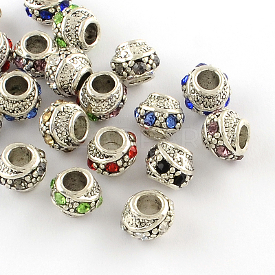 Barrel Antique Silver Plated Metal Alloy Rhinestone European Beads ALRI-Q228-02-1
