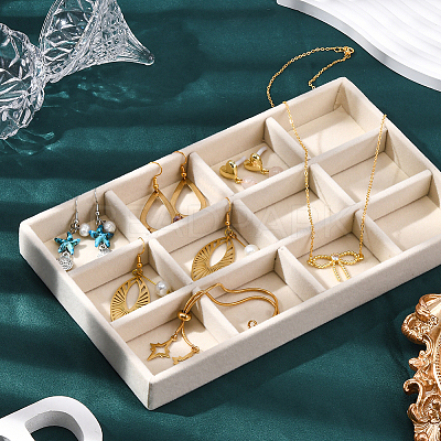12 Grids Rectangle Wood Covered with Velvet Jewelry Trinket Display Trays AJEW-WH20054-062F-01-1