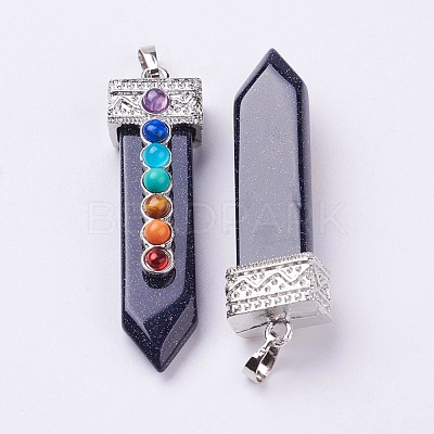 Synthetic Blue Goldstone with Synthetic & Natural Mixed Stone Chakra Big Pendants G-E415-A11-1