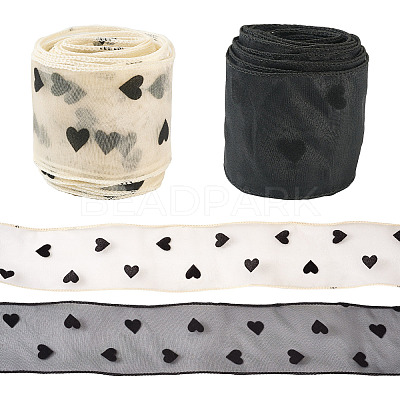 2 Rolls 2 Colors Polyester Heart Flocking Ribbon OCOR-TA0002-78-1