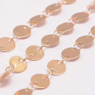 Rack Plating Brass Handmade Flat Sequin Chains CHC-P0004-01-6mm-KCG-1