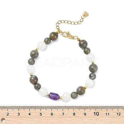Natural Labradorite &  Amethyst & White Jade Beaded Bracelets for Women BJEW-JB13619-1