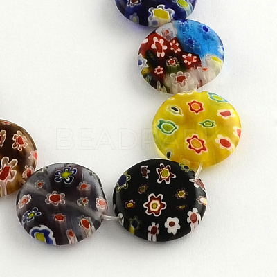 Flat Round Handmade Millefiori Glass Beads Strands X-LK-R004-62-1