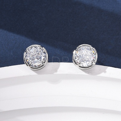 Brass Micro Pave Clear Cubic Zirconia Stud Earrings EJEW-C174-02H-P-1