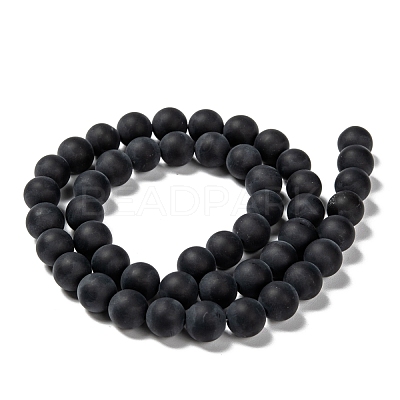 Grade A Round Frosted Natural Black Agate Beads Strands X-G447-4-1