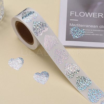 Heart Shaped Laser Stickers Roll X-DIY-K027-G01-1