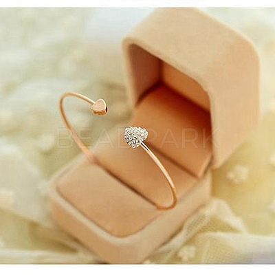 Double Heart Alloy Rhinestone Cuff Bangles for Women WGD430F-01-1